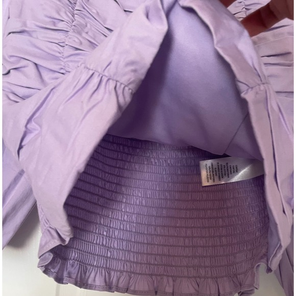 WAYF Lavender Ruched Square Neck Puff Sleeve Smocked Back Tie Top Purple - Picture 4 of 8